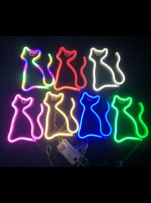 1pc Cat Shaped Neon Light - Yellow - View 1