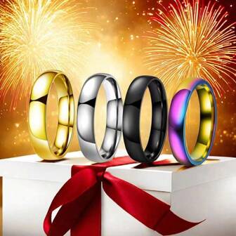 1 件簡約時尚 6 毫米鈦鋼光滑內外弧扁環,韓版,男女通用情侶戒指指配件