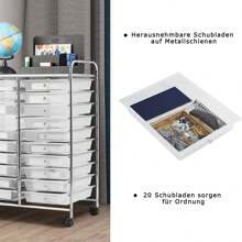 Trolley With Drawers, Bathroom Trolley With 4 Rotating Wheels, Metal Frame, Trolley With Wheels For Office, Kitchen, Living Room (Transparent) - White - View 2