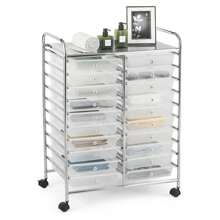 Trolley With Drawers, Bathroom Trolley With 4 Rotating Wheels, Metal Frame, Trolley With Wheels For Office, Kitchen, Living Room (Transparent) - White - View 1
