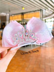 2入組女孩可愛皇冠,冰雪公主蝴蝶結髮夾不傷髮,兒童配飾,寶貝公主風格 - 彩色 - 查看 3