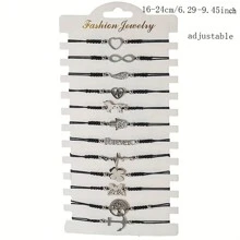 不锈钢套件手链手工编织可调节爱情蝴蝶四叶草12件不锈钢手链情人节、妈妈、母亲、母亲节、礼物 - 12pcs手鍊套裝 - 查看 4