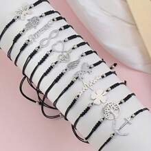 不锈钢套件手链手工编织可调节爱情蝴蝶四叶草12件不锈钢手链情人节、妈妈、母亲、母亲节、礼物 - 12pcs手鍊套裝 - 查看 2