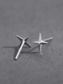 1入組男款或女款立體鑽石十字星型耳釘,精美禮物之選 - 銀色 - 查看 6