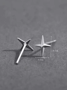 1入組男款或女款立體鑽石十字星型耳釘,精美禮物之選 - 銀色 - 查看 8