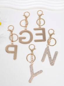 優雅1入女士工業玻璃鑲嵌鉆石和鋅合金字母鑰匙扣 - 金色 - 查看 6