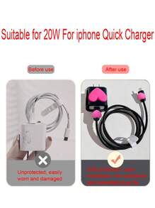 6 cái/bộ Túi đựng dây cáp Eva + Dây quấn hình trái tim 1,5m + Vỏ bảo vệ đầu sạc Tpu, Tương thích với iPhone 12/13/14, Có cáp dữ liệu sạc nhanh 20w - Màu Hồng Tươi - Xem 3