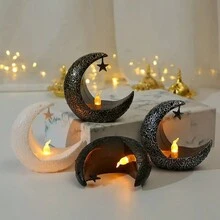 1 Miếng Ngôi sao Mặt trăng Chân nến , Lễ hội Trang trí Đèn lồng , Đồng hồ điện tử Nến Đèn , Gió Đèn Trang trí lễ hội - bạc đồng - Xem 2