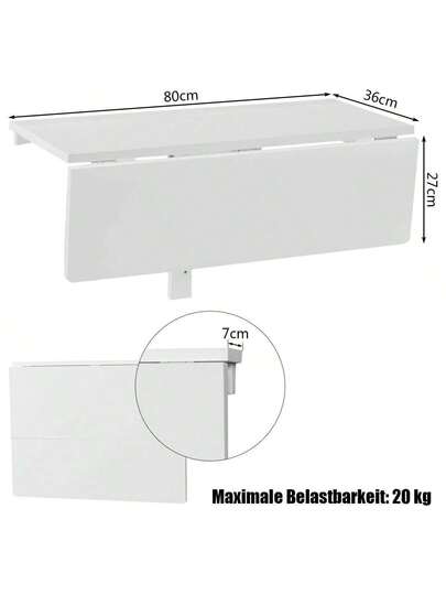 Wand Tafel Hang Foldable Folding Space Saving Portable Adjustable Made Of MDF Pine 80 60 45 Cm Laptop Bureau Living Room Dining (White) view 5