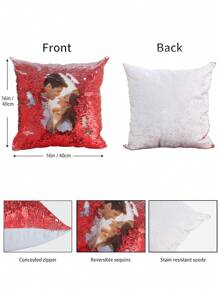 1 件客製化照片魔術亮片枕套,方形家居裝飾墊套適合禮品和家居使用 - 彩色 - 查看 3
