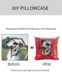 1 件客製化照片魔術亮片枕套,方形家居裝飾墊套適合禮品和家居使用 - 彩色 - 查看 4