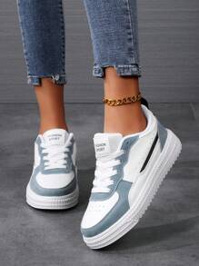 NỮ Giày dép Đồ họa Mặt trước thắt dây Giày trượt băng Thể thao Giày thể thao - Xanh và trắng - Xem 2