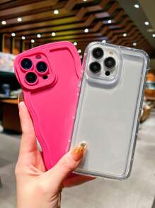 Apple Hot Pink 3pcs/Set Solid Black Pupil Rose Red Wavy Shell Airbag Clear Protective Case TPU Anti-Drop Phone Case Compatible With Iphone 15/16 Unisex