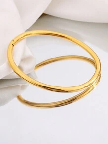 1 件精致时尚轻奢个性简约不锈钢可开口圆形手链适合情人节礼物情人节妈妈母亲母亲节礼物 - 可開口素圓手鐲 - 查看 4