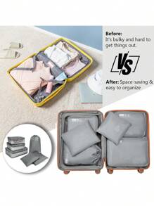 Somago Packing Cubes 6 Set Compression Space Saving Organizers For Suitcases And Luggage With Clothes Shoes Cosmetics Toiletries Storage Bags Travel Essentials - Grey - View 6