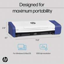 HP Compact Desktop Duplex USB Mobile Document Scanner & Photo Scanner, Portable Scanner With Auto-Feed Tray For Portable 2-Sided Digital Scanning, Model HPPS200, For Home & Office, PC And MAC, HP WorkScan Software Included - Xanh và trắng - Xem 3