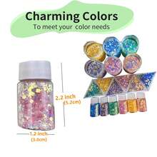 6色斑斕叠加大粒光學迷幻顆粒，樹脂手工藝品用工藝閃粉，美容用途指甲、面部、眼部，20毫升/瓶環氧樹脂閃亮亮片，可用於糊狀物杯子珠寶制作亞克力指甲手工藝品環氧樹脂 - Set of 6 colors - 查看 3