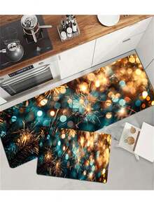 1入組煙火和星光印花加厚柔軟的浴墊廚房地墊客廳地墊臥室地墊入口門墊走廊地毯室內裝飾地毯廚房地墊,0.8毫米厚度,可機洗