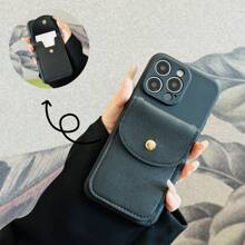 1个适用于的液态硅胶钱包式手机壳，双层蓬松面料，防震简约，国际版，非国内版 - 黑色 - 查看 1