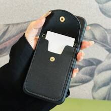 1个适用于的液态硅胶钱包式手机壳，双层蓬松面料，防震简约，国际版，非国内版 - 黑色 - 查看 5