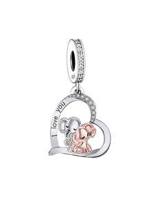 1入個性化925純銀心形象大象情侶吊墜珠,帶鋯石,情人節diy女友禮物 - Q2916-2 - 查看 1