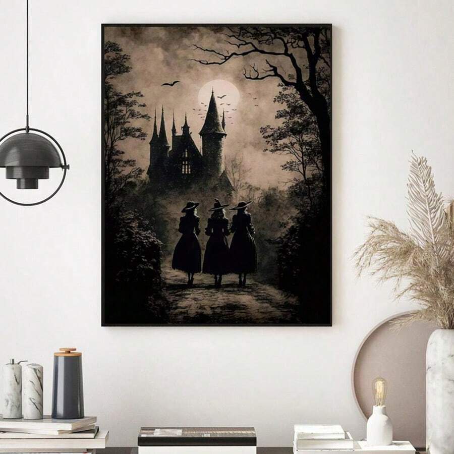 1張哥德式恐怖城堡油畫帆布牆藝術裝飾畫,浴室臥室辦公室客廳藝術牆畫,家居裝飾（不含框） - 黑色 - 查看 1