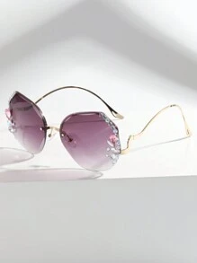 1pc Frameless Rimless Diamond-Studded Glasses For Teenage Girls, Face Slimming Glasses For Fashion Shows, Street Photography, Party Props - Multicolor - View 3