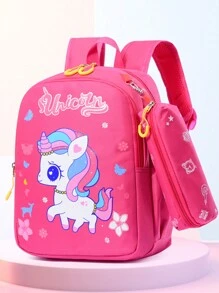 New Fashion Cartoon Style Backpack With Small Bag - Hot Pink - View 3