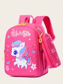 New Fashion Cartoon Style Backpack With Small Bag - Hot Pink - View 1
