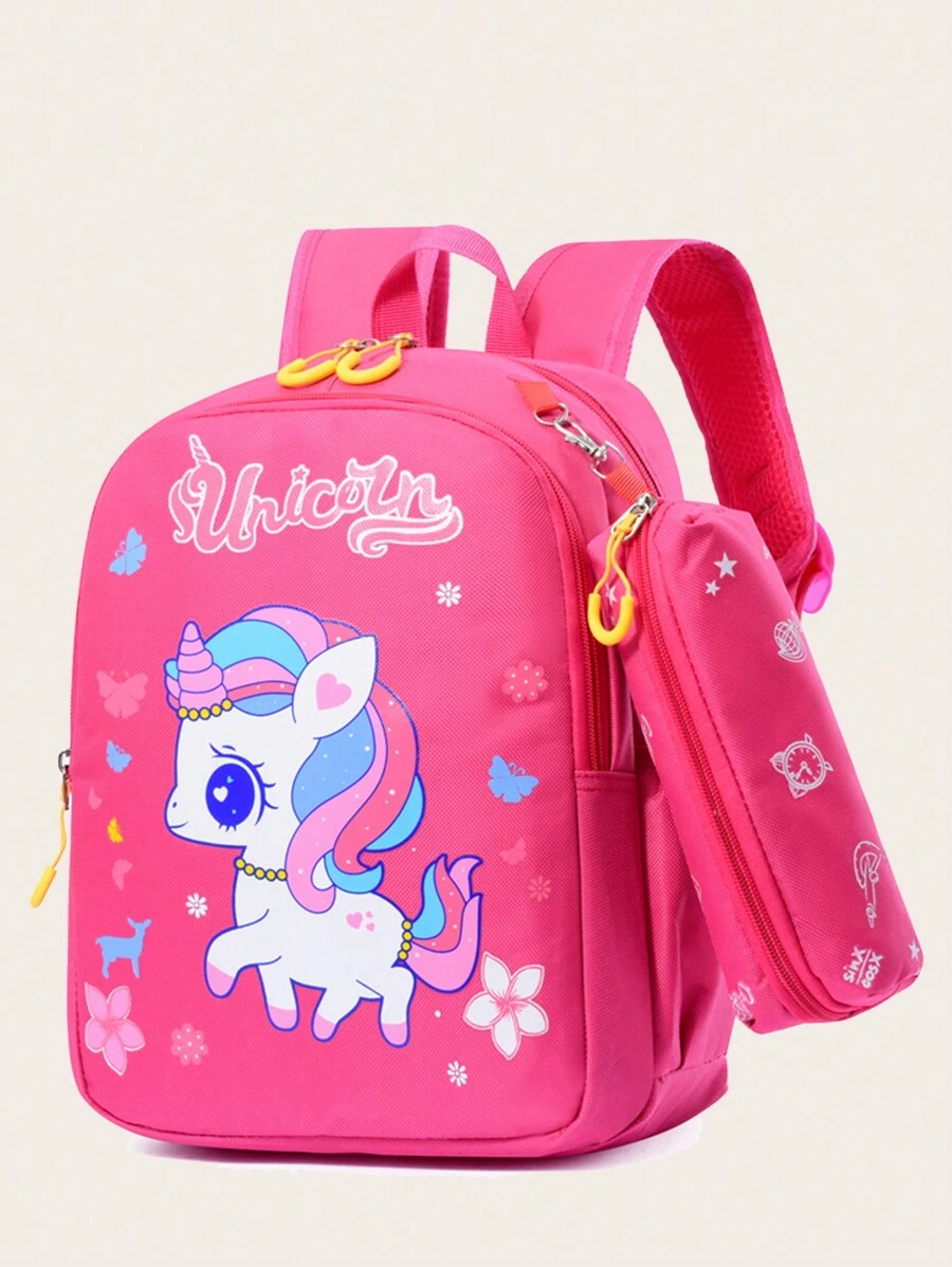 New Fashion Cartoon Style Backpack With Small Bag - Hot Pink - View 1