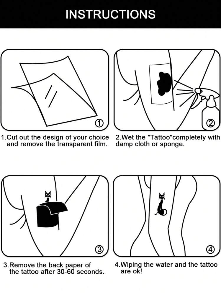 4 件裝時尚迷你圖案臨時紋身貼紙 - 黑色 - 查看 2