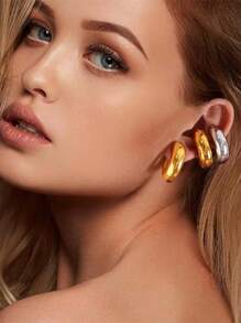 2pairs Fashionable Stainless Steel Smooth Surface C-Shaped Women's Ear Clip Set, Personalized Earrings
