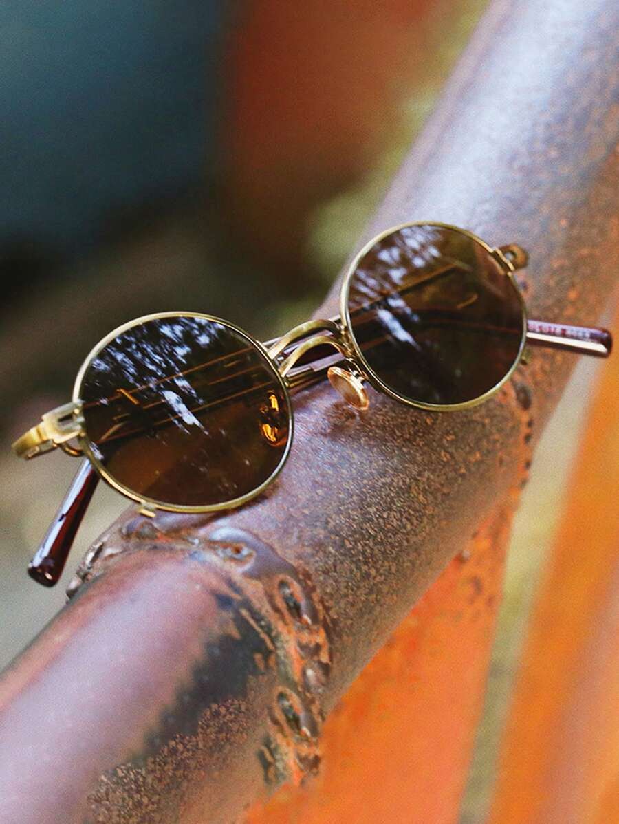 Steam Punk Style Elliptical Metal Frame Unisex Retro Fashion Eyeglasses - Brown - View 1