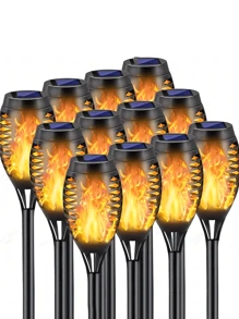 6/4/2/1 peça Luzes de Tocha Solar Impermeável para Uso Externo, Tochas LED com Chamas Tremeluzentes, Luzes de Decoração Externas para Jardim, Pátio do Quintal, Decoração Externa Automática, Decoração de Jardim, Acampamento, Luzes Solares Exteriores - Preto - Visão 2