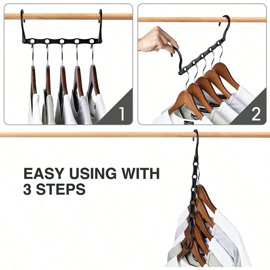 魔術掛勾塑料衣架連接器,衣櫃省空間,美式旋轉,防風整理器 - 黑色 - 查看 1