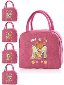 1 件卡通图案挎包保温午餐盒，尼龙轻便便携式午餐收纳袋，学校办公室野餐午餐手提包学校收纳袋教师收纳袋教室袋教室收纳袋学校用品袋 - 粉色 - 查看 1