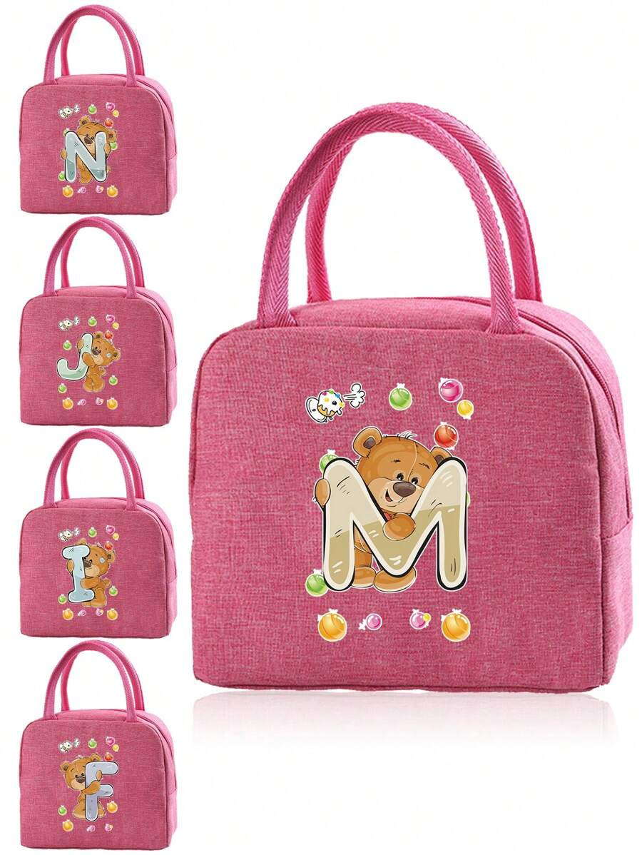 1 件卡通图案挎包保温午餐盒，尼龙轻便便携式午餐收纳袋，学校办公室野餐午餐手提包学校收纳袋教师收纳袋教室袋教室收纳袋学校用品袋 - 粉色 - 查看 1