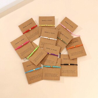 12 st/set Singel I lager Formad Som Hjärtan , Cirklar Och Femuddig Stjärnor Armband För , Med Enkel Europeiska och amerikanska Stil , Vaxad Tråd Flätad Formad Armband För Älskare Och Vänner , Handgjorda Flätat Armband , Semester Kort Och Nyår Presenter Armband Set