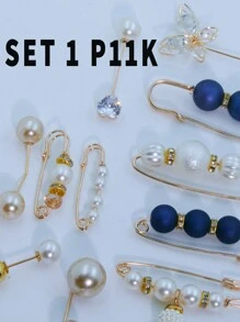 12PCS Faux Pear Multi-Style Multi Sizes Scarf Fix Decor Anti Expose Button Tighten Pin Holder,Anti-Emptied,Anti Exposure Brooch, For Women Daily Use Accessories Women