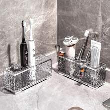 1pc Luxurious Toothbrush Holder Shelf For Bathroom Organizer, Wall-Mounted Home Bathroom Decor Fall Decor Back To School - Clear - View 7