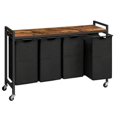 HOOBRO Laundry Basket, Laundry Hamper With Shelf, Laundry Basket With Wheels, 4 X 39.8 L, Oxford Fabric Laundry Bag, Removable