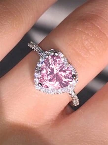 1 PC Romantic Pink Heart Cubic Zirconia Ring For Women For Valentine's Day Gift Wedding Engagement Anniversary Party Jewelry,Mom,Mother,Mother's Day,Gift