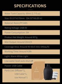 ellestfun 1个USB 5V 80ml树脂超声波精油扩香器，适用于小型房间的香薰加湿器和扩香器 - 黑色 - 查看 9
