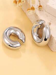 2pairs Fashionable Stainless Steel Smooth Surface C-Shaped Women's Ear Clip Set, Personalized Earrings