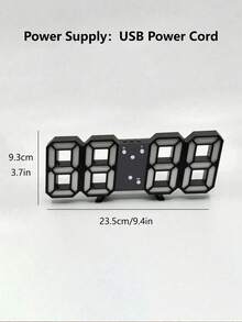 創意3d數字時鐘,掛牆式,led電子時鐘,鬧鐘,大尺寸 - 黑色 - 查看 6