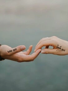 6 張夜光逼真臨時紋身情侶紋身貼紙小假紋身,愛心花花束貼紙適合情侶情侶情人節 - 黑色 - 查看 5