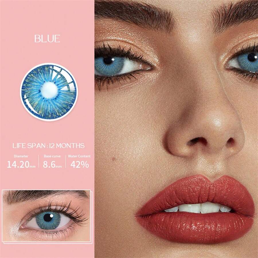 紐約藍色隱形眼鏡,自然色彩隱形眼鏡,美麗瞳孔,規格度數包括近視 - 藍色 - 查看 1