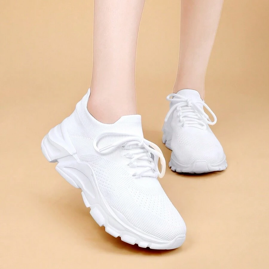 女士戶外時尚輕便運動鞋百搭白色運動鞋防滑透氣 - 白色 - 查看 1