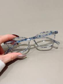 1pc New Printed PC Glasses Frame With Adjustable Spring Temples, Clear Lens Eyeglasses