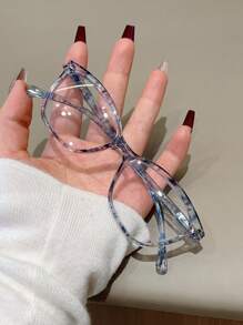 1pc New Printed PC Glasses Frame With Adjustable Spring Temples, Clear Lens Eyeglasses